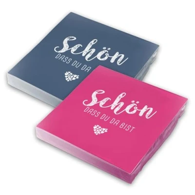 Abbildung von itenga Servietten Schön dass du da bist 30 x 30cm 3 lagig 40 Stück für Kommunion Konfirmation Hochzeit Taufe und andere Feiern (MixPack 20x Dunkelblau Pink)