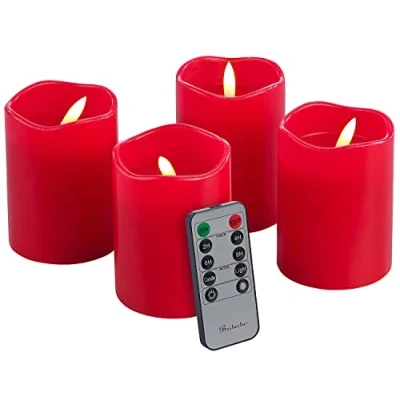 Abbildung von Britesta LED Kerzen: 4er Set flackernde Adventskerzen mit Fernbedienung, dimmbar, rot (LED Kerzen Outdoor Timer, Tischlampe Batterie)