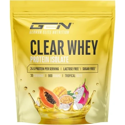 Abbildung von Clear Whey Isolate Proteinshake Fruchtig &amp; erfrischender Eiweiß Shake Hochwertiges Molkenprotein Isolat (1x 900 g, Tropischer Punsch)