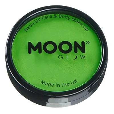 Abbildung von Moon Glow Pro Intensiv Neon UV Gesichts und Körperbemalung in Kuchentöpfen, professionelles Gesichtsbemalungs Make up auf Wasserbasis für Erwachsene Kinder, 36 g (Intensivgrün)