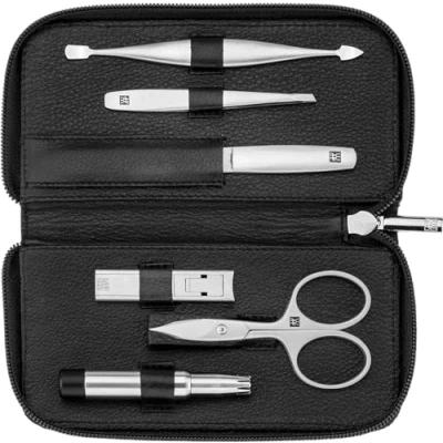 Abbildung von ZWILLING Maniküreset (6 Teilig, Nagelpflegeset und Pediküre, Rindleder mit Reißverschluss, Kompakt Nagelknipser), Premium, Schwarz