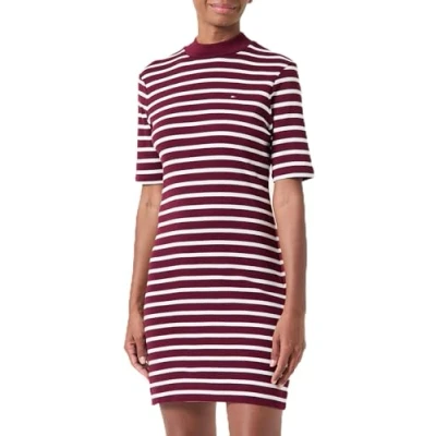 Abbildung von Tommy Hilfiger Women Slim Cody Mock NK Dress WW0WW42918 Red (Breton STP Deep Rouge/Ecru) S