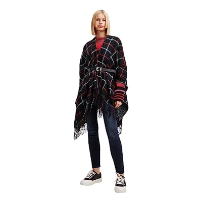 Abbildung von Desigual Reversible Check Poncho Cape, Damen, Größe: One Size, Black