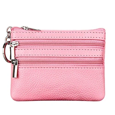 Abbildung von Cynure Damen Echtleder Münzbörsen Mini,Klein Geldbörse Münzegeldbörse mit Schlüsselanhänger, rosa