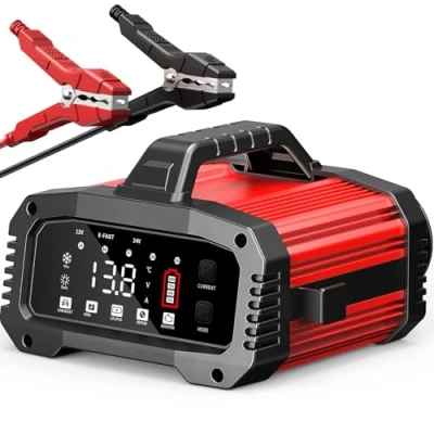 Abbildung von 25A Ladegerät Autobatterie Car Battery Charger, 12V/24V KFZ Batterieladegerät Vollautomatisches Intelligentes Erhaltungsladegerät, LCD Bildschirm für