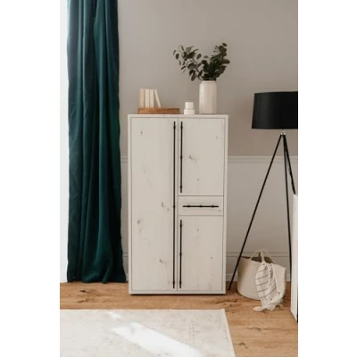 Abbildung von möbelando Highboard &gt;Almo&lt; 3 Türen, 1 Schublade, 5 Böden, in Dekor Artisan Eiche weiß 75,3x140x38,5cm (BxHxT)