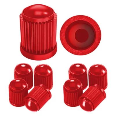 Abbildung von Pitlane Performance® Ventilkappen 10 Stück Ventildeckel Auto Reifen Ventilabdeckung Reifenventil Kappen Autoventil PKW, SUV, Motorrad, Fahrrad für alle Schrader Ventile (Rot)