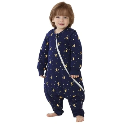 Abbildung von Duomiaomiao Baby Schlafsack mit Füßen 3.5 tog, winterschlafsack 100% Baumwolle Baby, Mädchen Schlafsack, Cartoon Laub（der Mond die Sterne/95CM