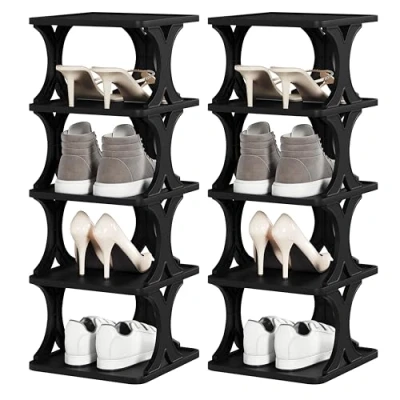 Abbildung von eSituro Schuhregal mit 5 Ebenen, 2er Set, Schuhablage schmal, Schuhorganizer Schuhaufbewahrung platzsparend, Schuhständer, für Flur Wohnzimmer Schlafzimmer Eingangsbereich, Schwarz