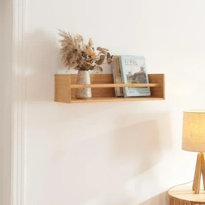 Abbildung von en.casa Wandregal, »Flå« mit Stange 60 x 20 15 cm Bambus