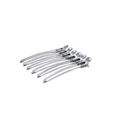 Abbildung von PONIK&#039;S PROFESSIONAL Haarspangen aus Metall und Kunsstoff, Haarclips für Friseur, zum Frisieren Haarklipse, Haarklammern, Clips fürs Haar 6 Stück, silbern, 12 cm