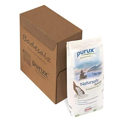 Abbildung von purux Totes Meer Salz Badesalz Naturweiß 1kg nachhaltig verpackt