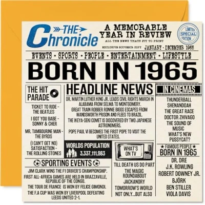 Abbildung von Geburtstagskarte zum 59. Geburtstag für Männer und Frauen, Zeitung &quot;Born in 1965&quot;, &quot;Happy 59 Birthday Card for Mum Dad Onkel Aunt Vintage Retro Back 1965, 145 mm x mm, Fifty Nine Ninth