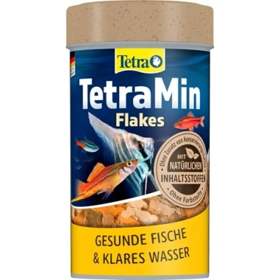 Abbildung von TetraMin Flakes Fischfutter in Flockenform für alle Zierfische, ausgewogene Mischung gesunde Fische und klares Wasser, 100 ml Dose