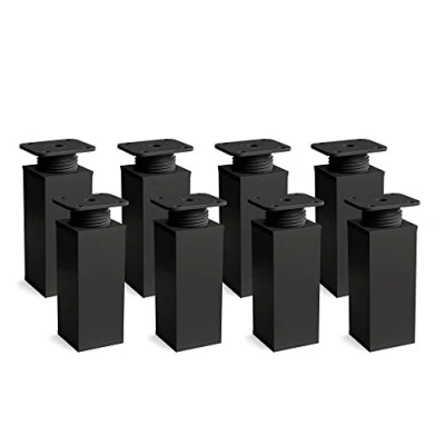 Abbildung von Sossai Design Möbelfüße MFV1, höhenverstellbares 8er Set mit 40 x mm Vierkantprofil, Farbe: Schwarz Matt, Höhe 80 +20 mm, Füße für Schrank, Kommode, Vitrine, Holzschrauben inkl.