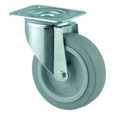 Abbildung von Lenkrolle, Elastikgummi, blau, Ø125 mm, 250 kg, Rollenlager, mit Platte Bauhöhe: 155 mm