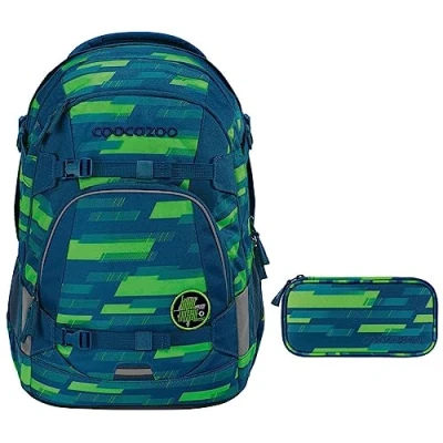 Abbildung von coocazoo Schulranzen Schulrucksack Set MATE Lime Stripe 2 teilig (Rucksack, Mäppchen), ab 5. Klasse, ergonomisch, reflektiert