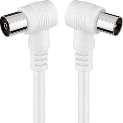 Abbildung von Levitantes TV Kabel, 10 Meter, Full HD, Koaxialkabel Antenne, 90 Grad abgewinkelt, für und Radio, Stecker auf Buchse, gerades weißes Kabel