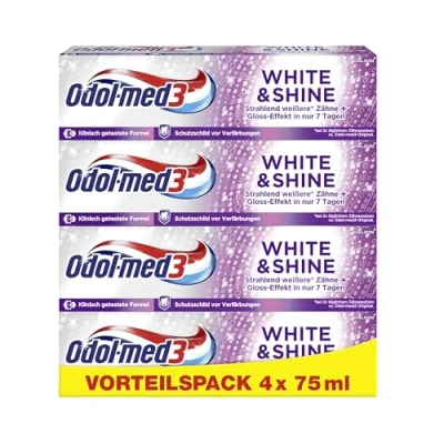 Abbildung von Odol med3 Zahnpasta White &amp; Shine, Whitening/Zähne aufhellen, 4x 75ml