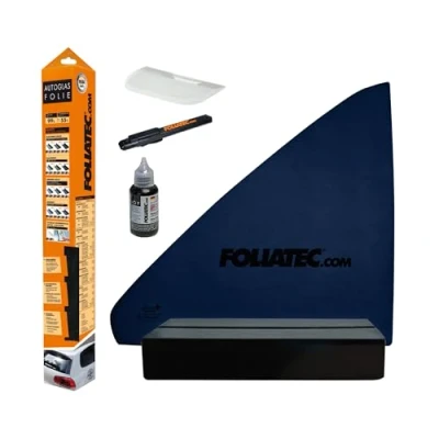 Abbildung von Foliatec Scheibentönungsfolie Tönungsfolie für Autoscheiben, Midnight Reflex Superdark, 51x400cm + 76x152cm, mit ABG, 95% Verdunkelung