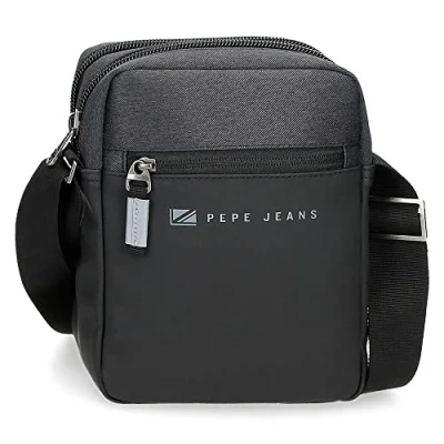 Abbildung von Pepe Jeans Jarvis Umhängetasche, zwei Fächer, Schwarz, 17 x 22 7 cm, Polyester mit Details aus Kunstleder