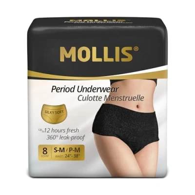 Abbildung von MOLLIS Einweg Periodenunterwäsche für Damen Postnatale Schwangerschafts Slips Auslaufsicher bei starkem Ausfluss Schwarz S/M 8 Stück