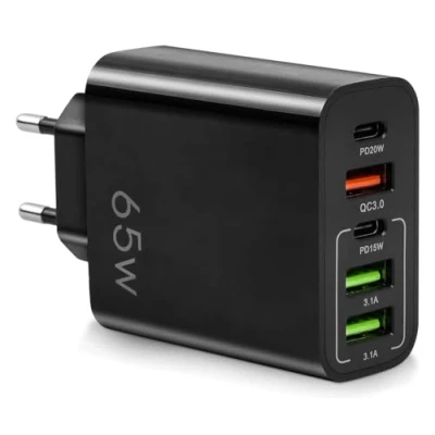 Abbildung von Multi Ladegerät 65 W, Adapter 5 USB C Anschlüsse, QC3.0, PD20 Ladegerät, schnelleres und sichereres Laden. Kompatibel mit Allen Mobiltelefonen, einschließlich Samsung, Xiaomi