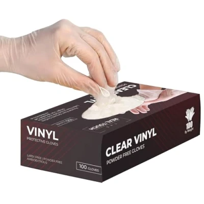 Abbildung von K MART Einweg Vinylhandschuhe, puderfreie und latexfreie transparent Einmalhandschuhe mit 100 Stück/Box (groß)