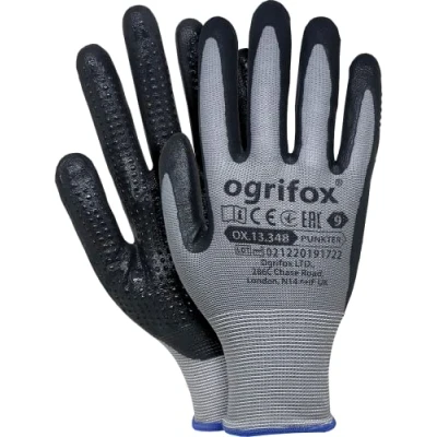 Abbildung von Ogrifox Nitrilhandschuhe, Schutzhandschuhe, Arbeitshandschuhe, Ox.13.348 Punkter, Grau Schwarz, 7 Größe, 120 Paar