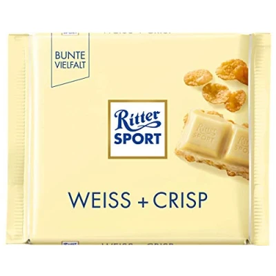 Abbildung von Ritter Sport Weiss + Crisp (10 x 100 g), Weiße Schokolade mit Crisp, verfeinert Cornflakes und Reis Flakes, Tafelschokolade weiß