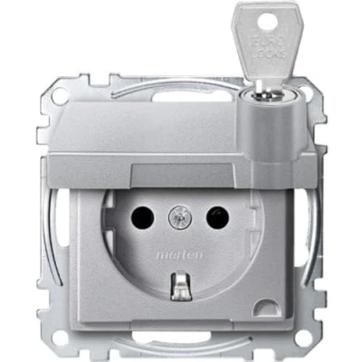 Abbildung von Schneider Electric Merten MEG2315 0460 SCHUKO Steckdose, Klappdeckel abschließbar, Schutzkontaktsteckdose, verschiedene Schließungen, BRS, Steckklemmen, aluminium, AQUADESIGN