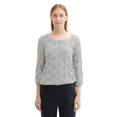 Abbildung von TOM Tailor 3/4 ARM IN Knitteroptik Bluse, Damen, Größe: Medium, Organic navy dot design