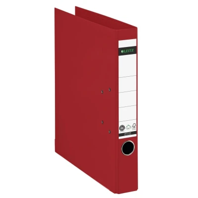 Abbildung von Leitz Qualitäts Ordner 180, A4, schmal, 5,2 cm Rückenbreite, Spezialpapierkaschierung in Leinenprägung, Blauer Engel, Rot, 10080025