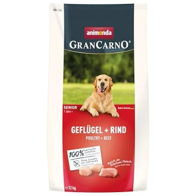Abbildung von GranCarno Trockenfutter Senior Geflügel + Rind (1 x 12kg), Premium Futter ohne Getreide für ältere Hunde ab 7 Jahren von animonda