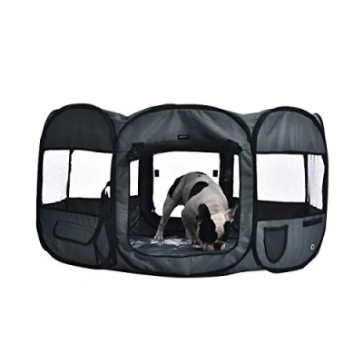 Abbildung von Amazon Basics Achteckig Tragbarer, weicher Haustier Laufstall, 114 cm, Grau