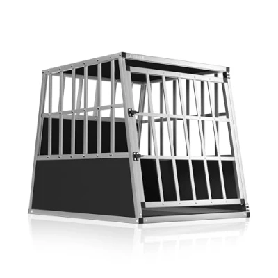 Abbildung von CADOCA® Hundetransportbox Aluminium Hundebox Kofferraum robust verschließbar trapezförmig L 66x90x72cm Reisebox Autobox Tiertransportbox