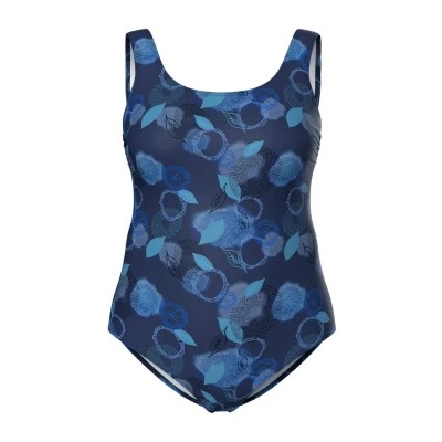 Abbildung von Ulla Popken LEAF Print Badeanzug, Damen, Größe: 42/44, Marine
