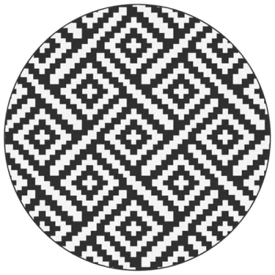 Abbildung von vidaXL Outdoor Teppich, Gartenteppich Rund Beidseitig, Balkonteppich Terrassenteppich UV beständig, Teppich für Balkon Terrasse, Weiß Schwarz Ø120cm PP