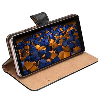Abbildung von mumbi Echt Leder Bookstyle Case kompatibel mit Samsung Galaxy A8 2018 Hülle Tasche Wallet, schwarz