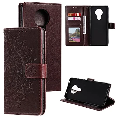 Abbildung von CoverKingz Schutzhülle kompatibel mit Nokia G20/G10 Handycover Kartenfach Schutztasche Wallet Flip Case klappbar Motiv Mandala Braun