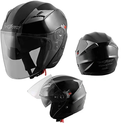 Abbildung von Motorradhelm Helm Sturzhelm Jethelm Roller Innensonnenblende Visier Schwarz XL