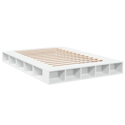 Abbildung von vidaXL Bettgestell, Bett mit Stauraum für Schlafzimmer, Bettrahmen Lattenrost, Schlafzimmerbett Doppelbett, Weiß 150x200cm Holzwerkstoff