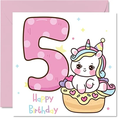 Abbildung von Stuff4 5. Geburtstagskarte für Mädchen magische Einhorn Happy Karte 5 Jahre altes Geburtstagskarten sie 145 mm Grußkarte Tochter Nichte Enkelin Kinder