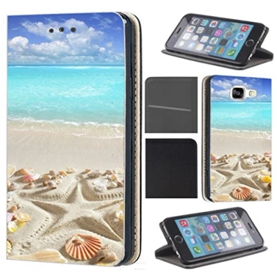 Abbildung von KX Mobile Hülle für Samsung A20e Handyhülle Motiv 1517 Strand Meer Sonne Urlaub Muschel Premium aus Kunstleder Beidseitig bedruckt HandyCover Galaxy