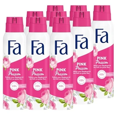 Abbildung von Fa Deospray Pink Passion (9x 150 ml), Deo mit dem süßen Duft der pinken Rose, ohne Aluminium für bis zu 48 h Schutz, hinterlässt keine Rückstände auf Kleidung
