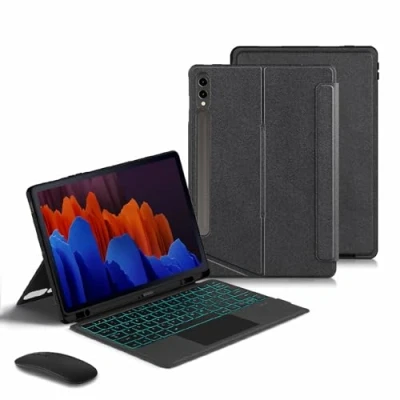 Abbildung von GUPENAA Tastatur Hülle für Samsung Galaxy Tab S8 Plus/S8+/S7 FE/S7+/S7 Plus 12.4&#039;&#039;, 7 Farbige Beleuchtung, Magnetische Abnehmbare Kabellose Bluetooth mit Maus