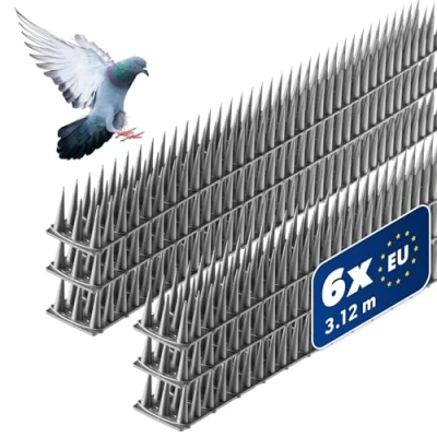 Abbildung von KADAX 6 Stück Vogelabwehr Spikes, Kunststoff, 51x4x3,5 cm, 3 reihig, für Tauben, Katzen, Marder, Zaun, Balkon, Dach, Fensterbank, robust und wetterbeständig, frei zuschneidbar, Silber