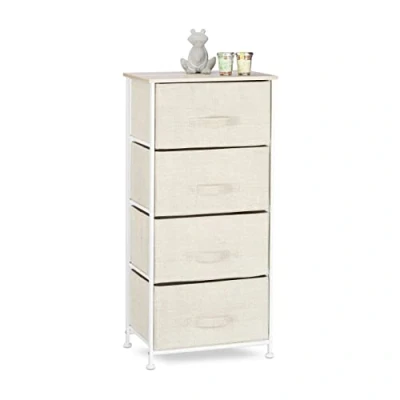 Abbildung von Relaxdays Regalsystem, 4 Stoff Schubladen, universale Schubladenbox, Metall und Holz, HxBxT: 95 x 45 30 cm, beige, Design B