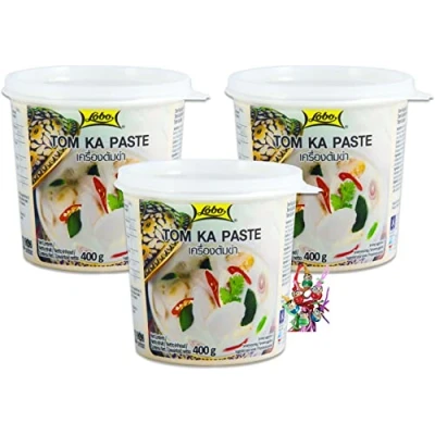 Abbildung von yoaxia ® 3er Pack [ 3x 400g ] LOBO Tom Ka Würzpaste Thai Style / Kha Paste + ein kleiner Glücksanhänger gratis