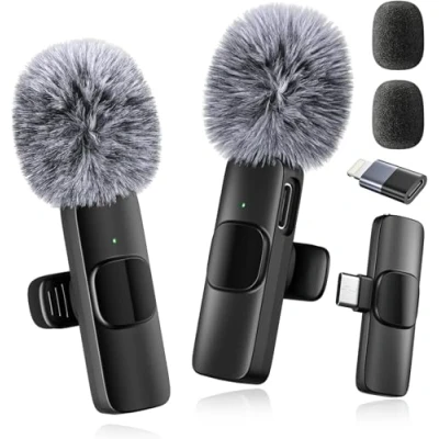 Abbildung von Professionelles kabelloses Mikrofon für iPhone, iPad, Android, Lavalier Ansteckmikrofon Videoaufnahmen, Mini Mikrofon, kristallklare Aufnahme mit USB C Vlog, YouTube, Tiktok, Podcast Interview